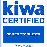 Kiwa sertifisert logo for ELMEC, viser ISO/IEC 27001:2023 standarden, som bekrefter selskapets informasjonssikkerhetsstyring.